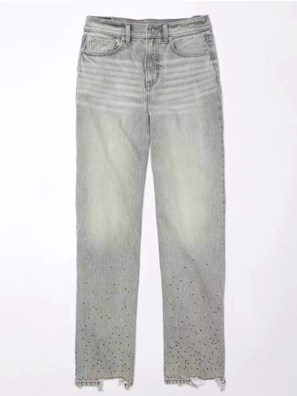 American Eagle Super High-Rise Baggy Straight Embellished Jeans Gray Women 10L